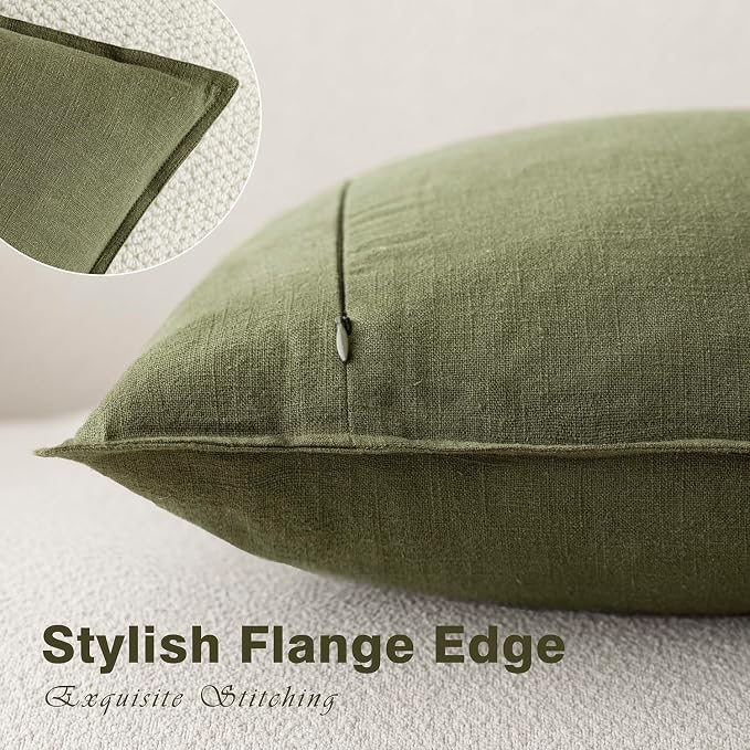 Foindtower Pack of 2, Decorative Linen Solid Throw Pillow Covers Soft Accent Cushion Case Boho Farmhouse Pillowcase for Chair Couch Sofa Bedroom Living Room Home Decor 26 x 26 Inch Olive Green