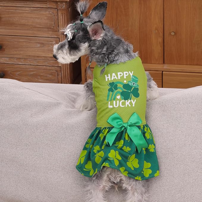 CuteBone Dog Mesh Dress St.Patrick's Day Puppy Sundress Pet Outfit Summer Fashion for Small Dogs Girl Cat Clothes