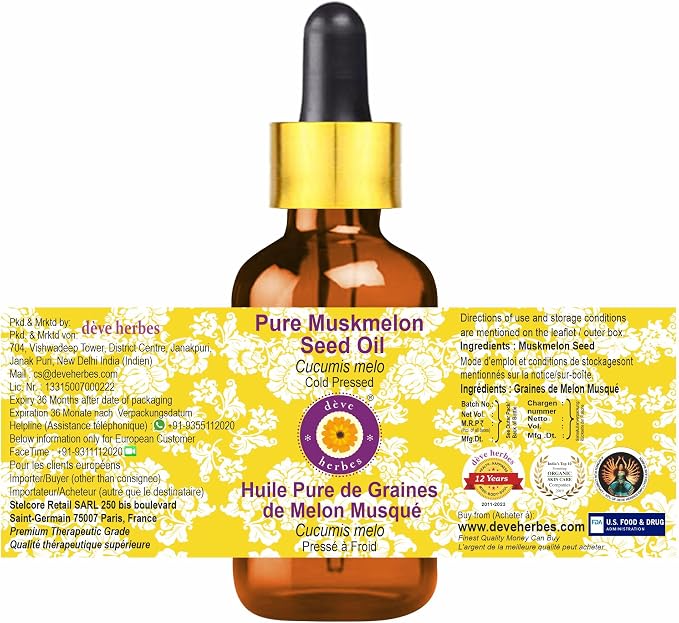 dève herbes Pure Muskmelon Seed Oil (Cucumis melo) with Glass Dropper Cold Pressed 5ml For Personal Care (0.16 oz)