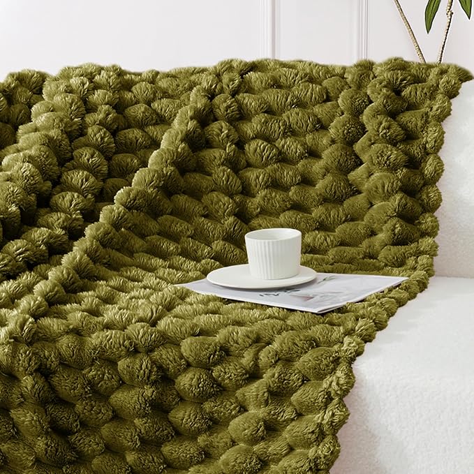 Whale Flotilla Soft Cozy 3D Fleece Throw Blanket for Couch Bed, Olive Green | Super Cozy Lightweight Plush Fluffy Throw, Luxury Decorative All‑Season Couch Cover Blanket for Sofa & Office Chair, 50"x60"