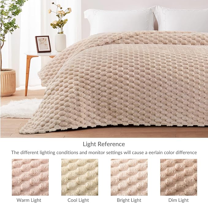 Whale Flotilla Soft Fleece King Size Bed Blanket Luxury 3D Jacquard, Camel | Lightweight Breathable Coverlet Bedspread for All Seasons, Super Cozy Plush Fluffy Fuzzy Decorative Blanket for Bed, 90"x104"