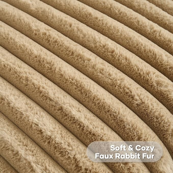 FUTEI Pack of 2 Faux Fur Throw Pillow Covers 28x28 Inch, Camel | Fluffy Faux Rabbit Fur Front/Premium Velvet Back,Hidden Zipper,Machine Washable,Non-Shedding,Colorfast,Insert Not Included.