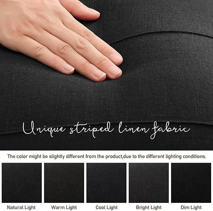 12x20 Pillow Covers Set of 2 Decorative Linen Lumbar Pillow Covers Solid Handcrafted Striped Cushion Covers for Bed Soft Modern Farmhouse Neutral Pillowcase for Couch Bedroom Living Room (Black)