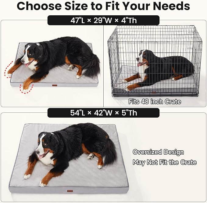 OhGeni Orthopedic Waterproof Large Dog Bed, Memory Foam, 47 inch(Brown) | Machine-Washable Removable Cover in Easy-Clean Fabric, Reversible Memory Foam & Easy-Carry Handle, Suitable for Crate