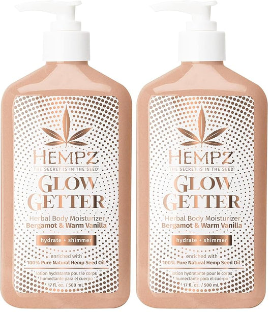 Hempz Glow Getter Body Lotion,Hydrating Moisturizer with Shimmer,17 oz.,(Pack of 2)