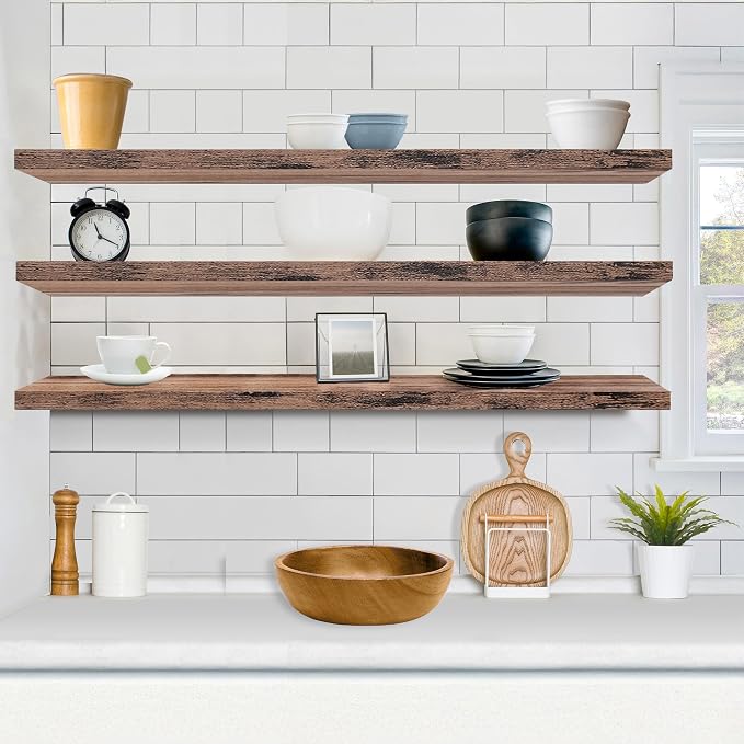Sorbus Floating Shelves for Wall - 55 Inch Extra-Long Bathroom Shelves, Wall Decor for Bedroom, Kitchen, Living Room, Book Storage - Mounted Floating Shelf with Hidden Brackets (Mahogany, 3 Pack)