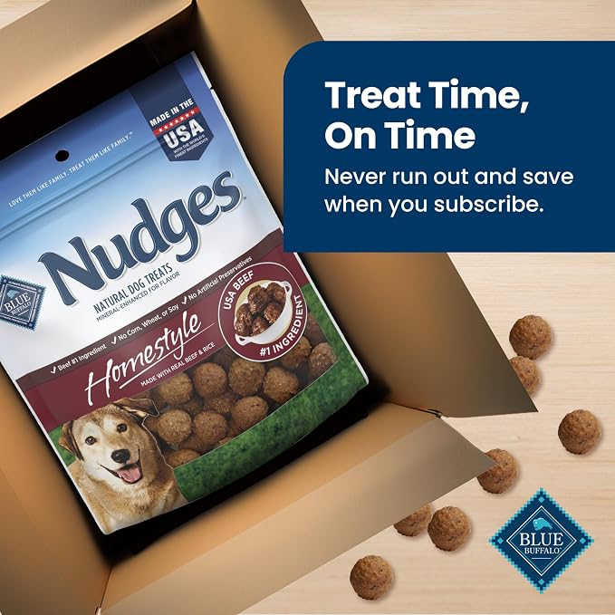 Blue Buffalo Nudges Homestyle Beef & Rice Dog Treats, 16 oz | Real Beef First, Generous Chewy Cuts, No Chicken By-Product, Corn, Wheat, or Soy