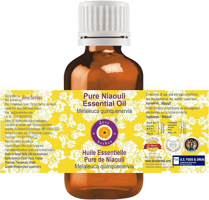 Deve Herbes Pure Niaouli Essential Oil (Melaleuca quinquenervia) Steam Distilled 10ml (0.33 oz)