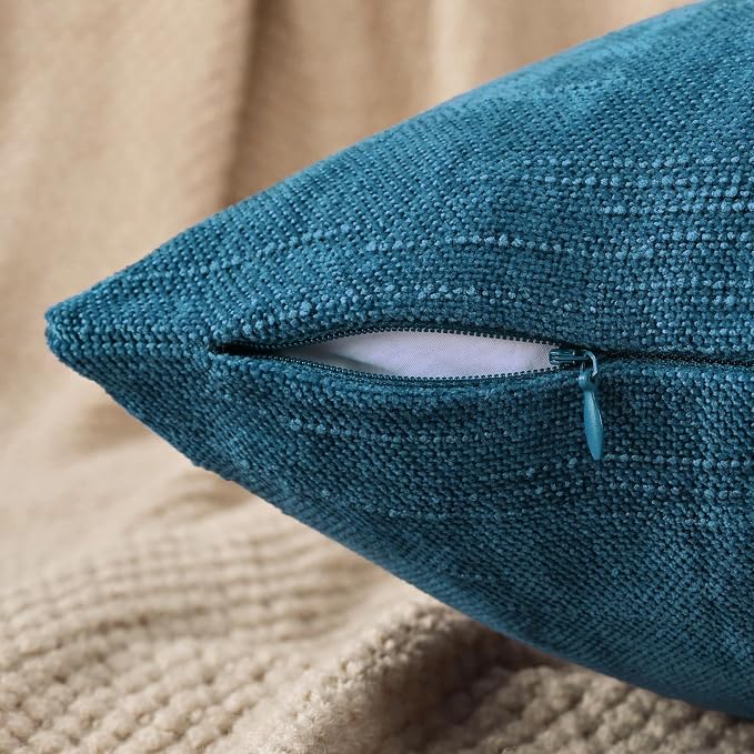 Set of 4 Soft Textured Decorative Throw Pillow Covers 22x22 Inch Cozy Farmhouse Cushion Cover Square Accent Pillow Cases for Bed Couch Sofa Living Room, Teal