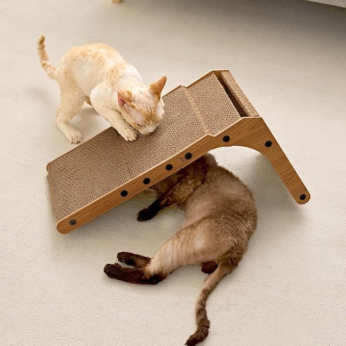 EHEYCIGA Cardboard Cat Scratcher for Indoor Cats, 26.8 Inch, Brown | L Shaped Scratching Post, Vertical Cat Scratching Board with Ball Cat Toy, Furniture Protector, Large Cat Scratch Pad
