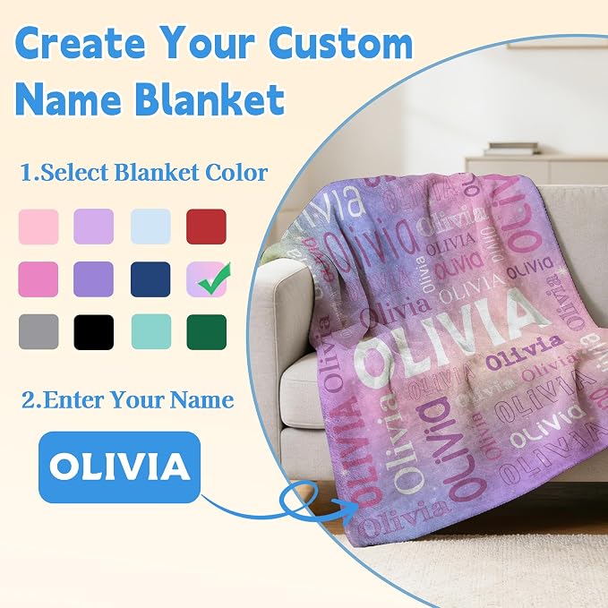 Custom Blanket with Name, Personalized Name Blankets for Teen Girls Boys Kids Baby, Customized Flannel Throw Blanket Gifts for Christmas Birthday - Printed in USA