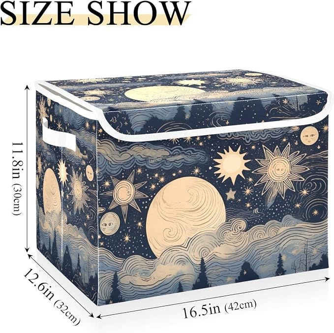 Stars and Moon Storage Bins with Lids and Carrying Handle,Foldable Storage Boxes Organizer Containers Baskets Cube with Cover for Home Bedroom Closet Office