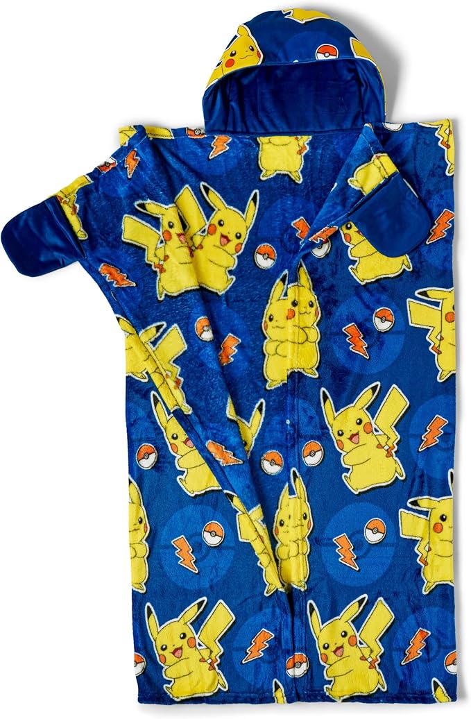 Northwest Pokemon Blanket, Cute Pikachu, Wearable Lightning League, Hooded Silk Touch Throw, 40 x 50 Inches