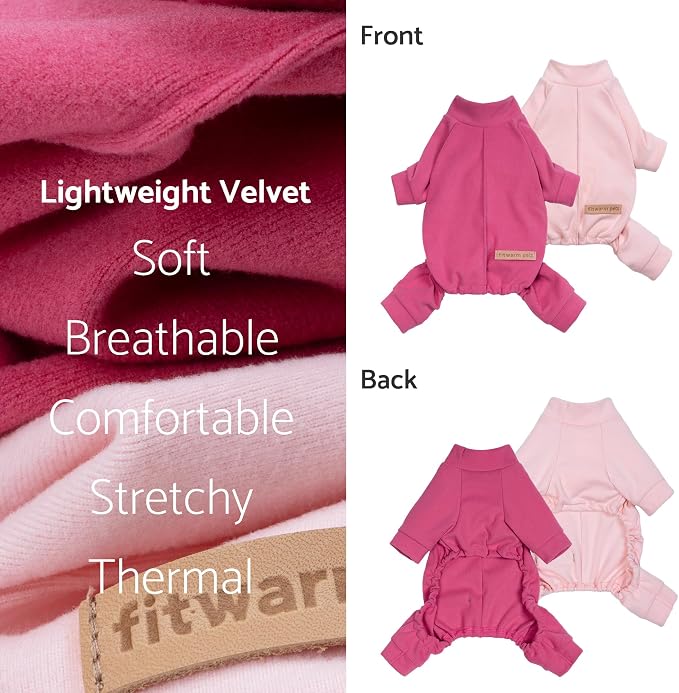 Fitwarm 2 Pack Lightweight Fleece Dog Pajamas, Warm Winter Clothes for Small Dogs Girl, Cozy Pet Onesie with Feet, Medium Violet Red, Light Pink, XS