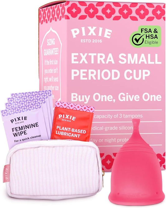 Pixie Soft Menstrual Cup - Ranked 1 for Most Comfortable Reusable Period Cup - Buy One We Give One - Includes Ebook Guide, Cleaning Wipes, Lube, & Storage Bag - Tampon and Pad Alternative