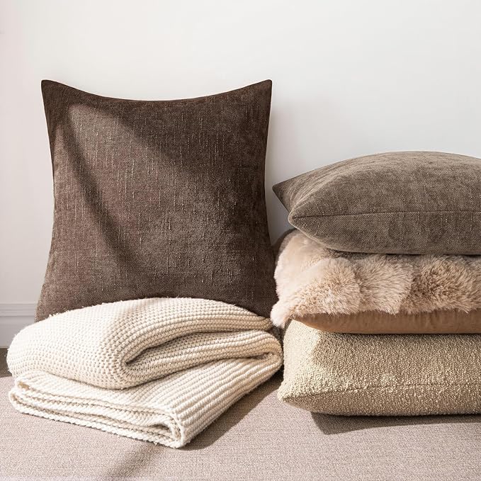 MIULEE 12x20 Inch Lumbar Textured Chenille Pillow Covers Chocolate Brown | Pack of 2 Decorative Soft Throw Pillows, Solid Textured Cushion Covers, Modern Home Decor for Couch Sofa Bedroom Living Room