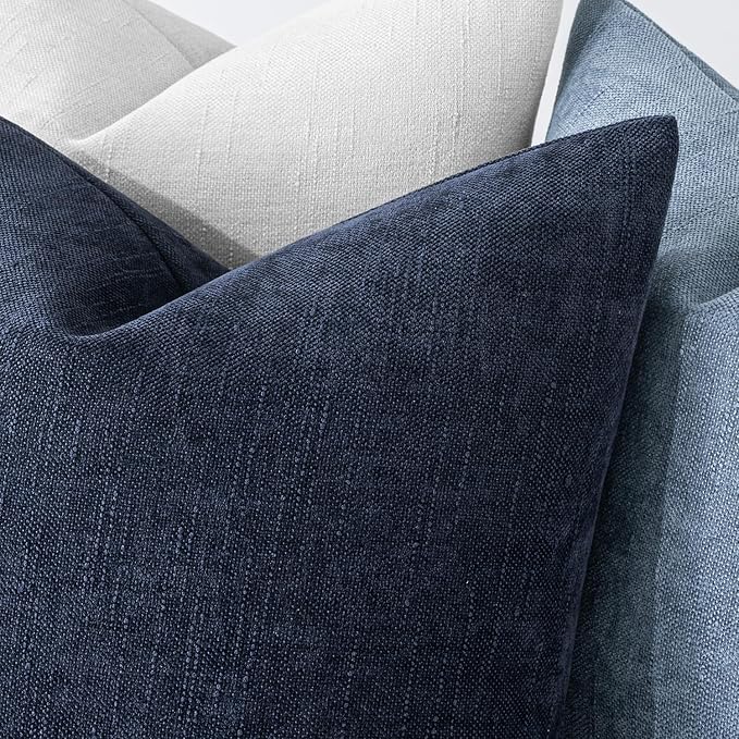 MIULEE Textured Chenille Throw Pillow Covers 18x18 Inch Dark Blue | Pack of 2 Decorative Soft Throw Pillows, Solid Textured Cushion Covers, Modern Home Decor for Couch Sofa Bedroom Living Room