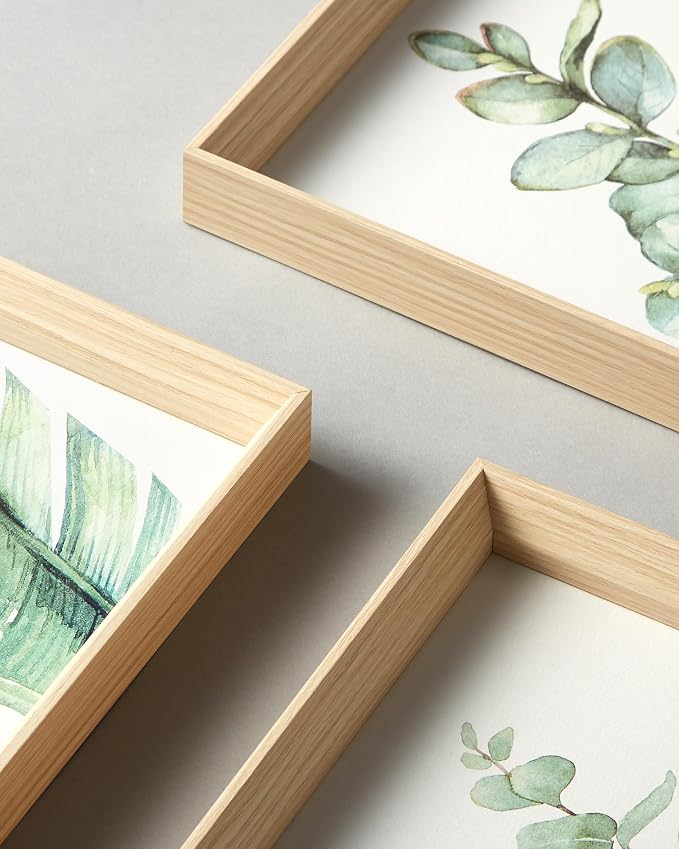 12x16IN Green Plant Eucalyptus Leaf Framed Wall Art, Set of 3 | Minimalist Botanical Canvas Prints for Living Room, High-Framed Wood Design Flower Artworks Poster for Bathroom Bedroom