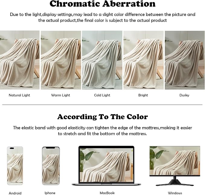 NEWCOSPLAY Fleece Leaves Pattern Queen Blanket, Linen, 90"x90" | Super Soft Throw Blanket, Lightweight Cozy Bed Sofa Blanket, Premium Silky Flannel Fleece, Travel Blanket for All Season Use
