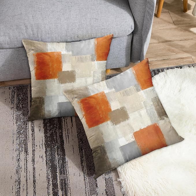 Emvency Throw Pillow Covers Set of 2, 24 x 24 Inch, Abstract Modern Orange | Painting Beige Outdoor Decorative Square Pillow Cases Couch Cushion Case for Couch Bed Sofa Living Room Home Decor
