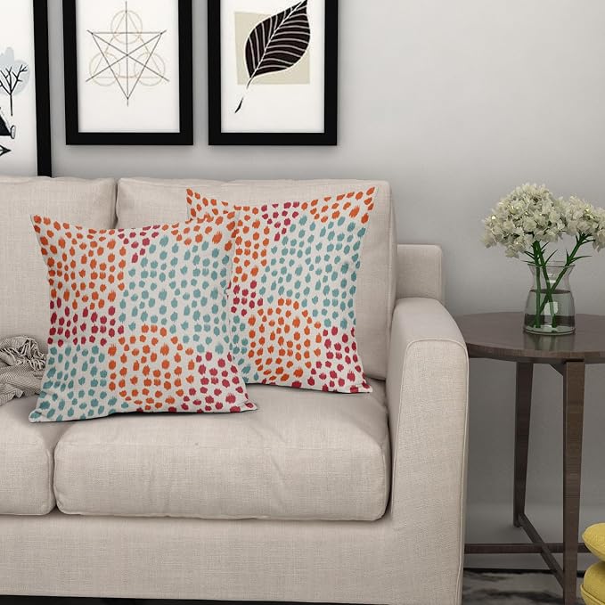 Blue Orange Red Pillow Covers 16x16 Set of 2 Fall Colored Art Dot Decorative Throw Pillows Trendy Print Outdoor Pillowcase Holiday Seasonal Cushion Cover Linen Pillow Case Decor for Sofa Couch Bed