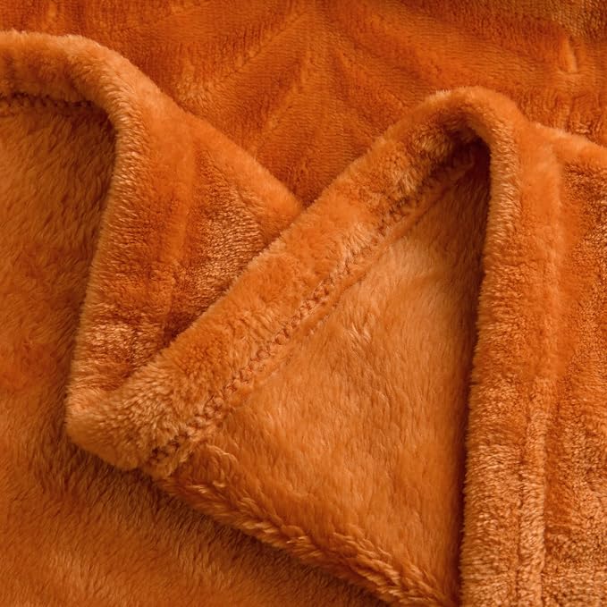 Super Soft Flannel Fleece Fall Throw Blanket, 60 x 80 Inches, Orange | Lightweight Cozy Warm Leaves Textured Plush Blanket for Bed Couch Sofa