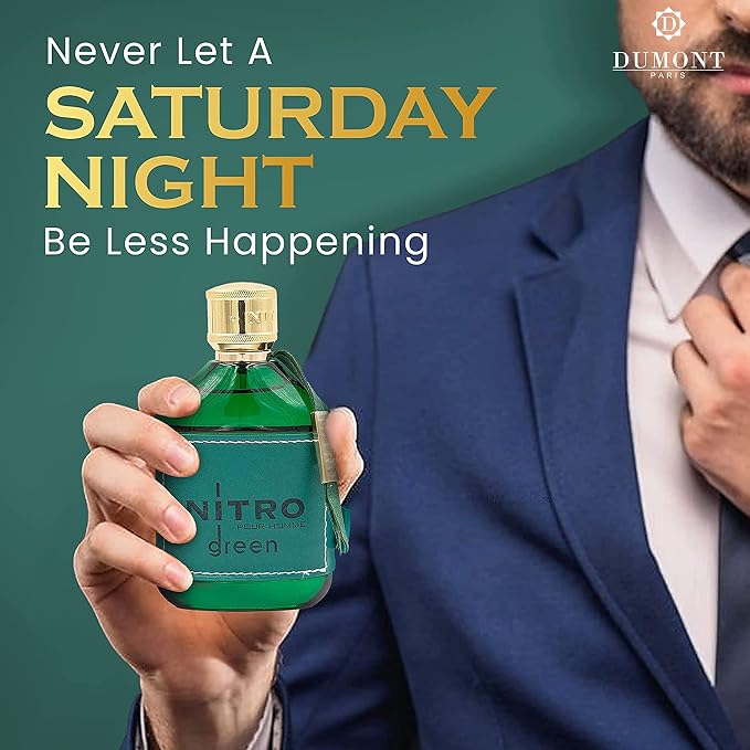 Dumont Nitro Green 3.4 Fl Oz Eau De Parfum for Men – Citrus Fresh Aromatic Fragrance – Luxurious Long Lasting Scent