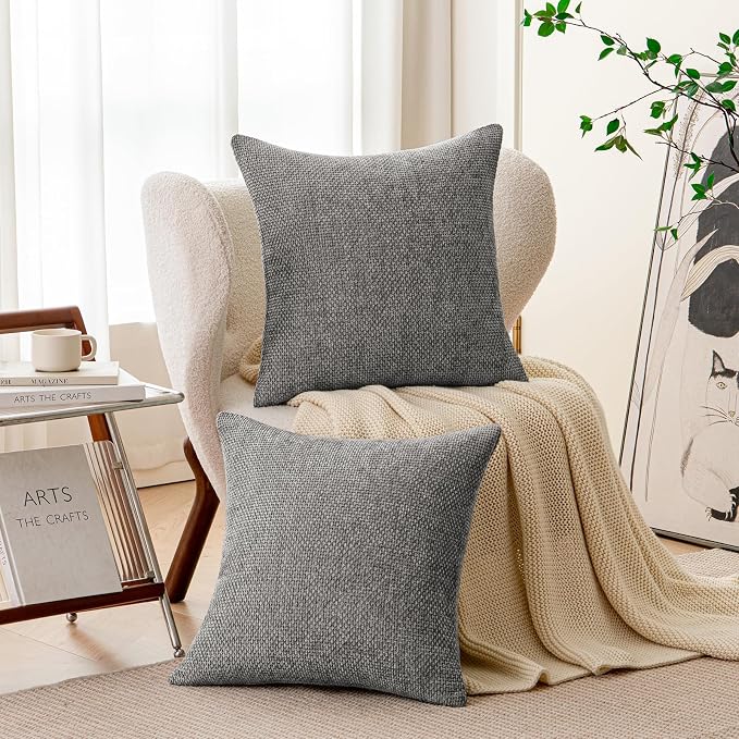a moment Dark Gray Chenille Throw Pillow Covers 24x24 Inch Pack of 2 Modern Decorative Throw Pillow Cases Farmhouse Cross Covers Home Decor for Sofa Bedroom Living Room