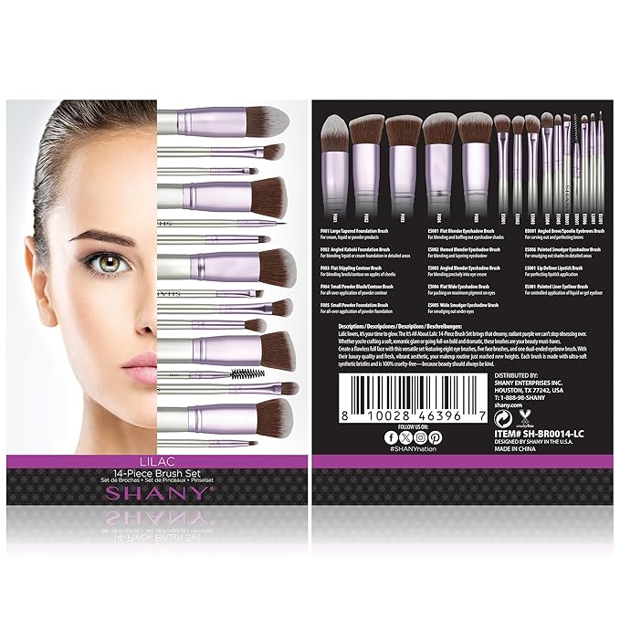 SHANY14 Piece Makeup Brush Set – Elite Cosmetics Brush Collection - Complete Kabuki, Eyes, Face, powder, foundation Makeup Brush Set - Lilac