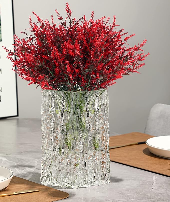 RECUTMS Spring Fall Decoration,Fake Greenery,Artificial Red Flowers Outdoor | 36 Pcs Fake Lavender Plants Indoor UV Resistant Plastic Faux Bouquets for Outdoors Home Garden Porch Thanksgiving Decorations