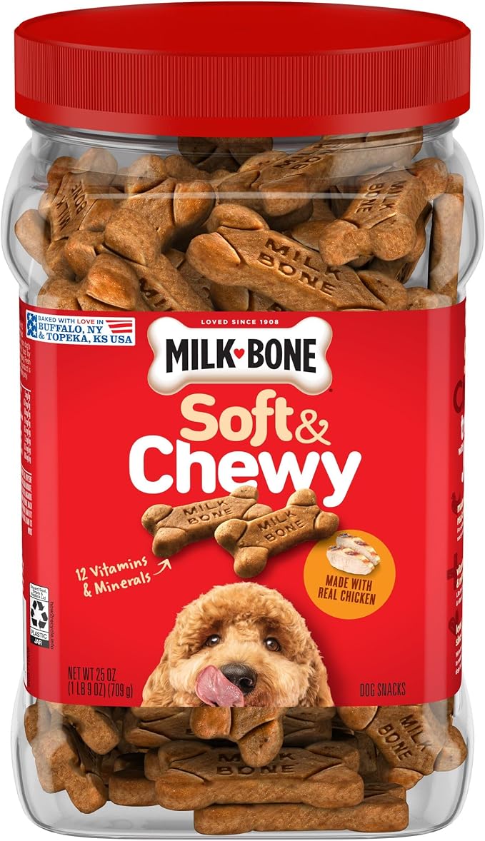Milk-Bone Soft & Chewy Dog Training Treats, 25 oz Canister | Made with real chicken breast, soft dog treats for training and rewarding, 18% protein, fortified with vitamins and minerals