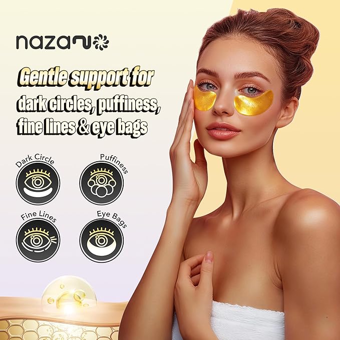NAZANO 102 Pcs 24K Gold Under Eye Patches for Puffy Eyes, Dark Circles, Bags & Wrinkles with Sodium Hyaluronate - Eye Care Pads for Daily Skincare