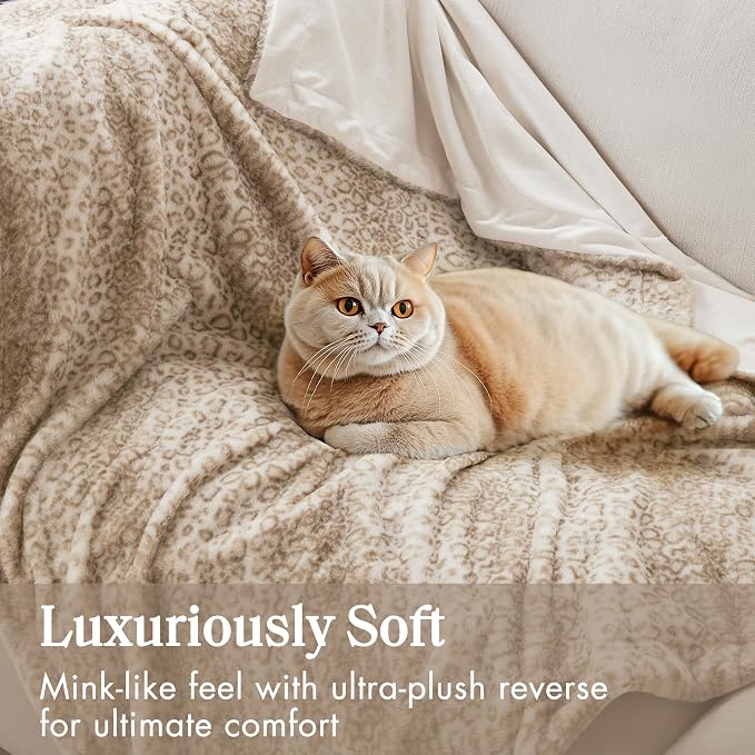Madison Park Zuri Faux Fur Reversible Throw Blanket, 50 x 60 in, Leopard | Oversized Soft Plush, Luxury, Animal Stripes, Mink Reverse, Modern, All Season, for Bed Sofa Couch, OEKO-TEX Certified