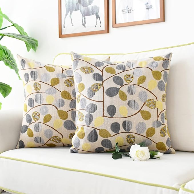 CaliTime Decorative Throw Pillow Covers 20 X 20 Inches Ecru Grey | Luxury Chenille Cute Leaves Cushion Case Shell for Couch Sofa Bed Living Room Home