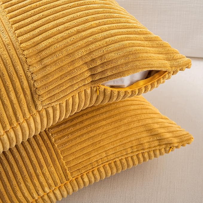 Fancy Homi Gold Yellow Decorative Throw Pillow Covers 18x18 Inch for Living Room Couch Bed, Boho Farmhouse Fall Home Decor, Soft Textured Corduroy Corss Patchwork Cushion Case 45x45 cm