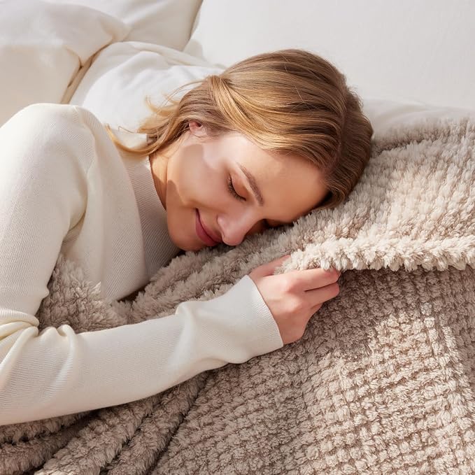 Whale Flotilla Soft Fleece King Size Bed Blanket, Camel | 90x104 Inch, Suitable for Bed, Fluffy Fuzzy Jacquard Blankets for All Season, Lightweight and Cozy