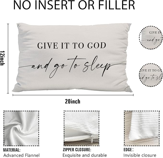 Give It to God and Go to Sleep, Decorative Corduroy Pillows Cover for Bed,Corduroy Pillows Cover for Bed,12x20 Inch Pillow Case,Decorative Corduroy Pillows Cover for Room（Cream 12" x 20"）