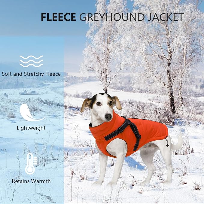 Geyecete Winter Warm Coat Waterproof Dog Winter Jacket with Harness Traction Belt,Pet Outdoor Jacket Dog Autumn and Winter Clothes for Medium, Small Dog-Orange-M