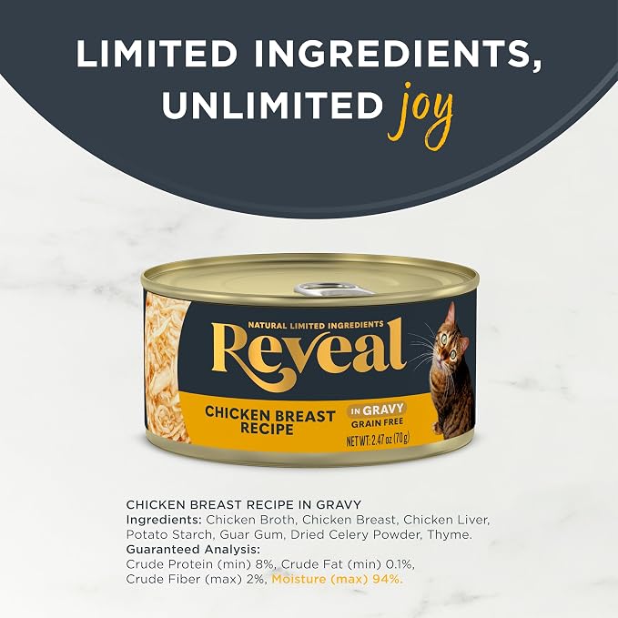 Reveal Chicken Breast in Gravy Wet Cat Food 24-Pack 2.47 oz Cans | 100% Natural, High Quality Protein, Limited Ingredient, Grain Free, No Fillers, No Artificial Additives, No By-Products
