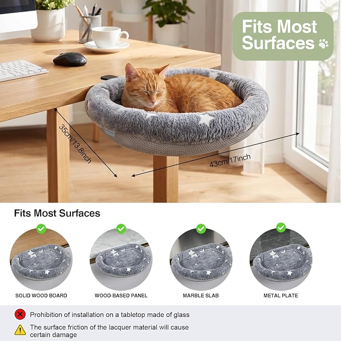 Cat Desk Bed, Adjustable Cat Desk Hammock, Cat Bed for Desk | Glow in The Dark, Removable Washable Cover, Sturdy Metal Frame, Desk Cat Bed, Cat Desk Perch, Supports up to 50 Lbs