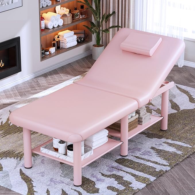 Olela Wide Foldable Massage Table - Professional Massage Table with Adjuatable Backrest & Large Storage Space, Treatment Tables with Metal Frame and Pu Leather for Spa, Beauty, Rehabilitation