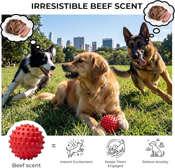 Beef-Flavored 3.5'' Tough Squeaky Ball for Dogs, 25-80lbs Pack of 2