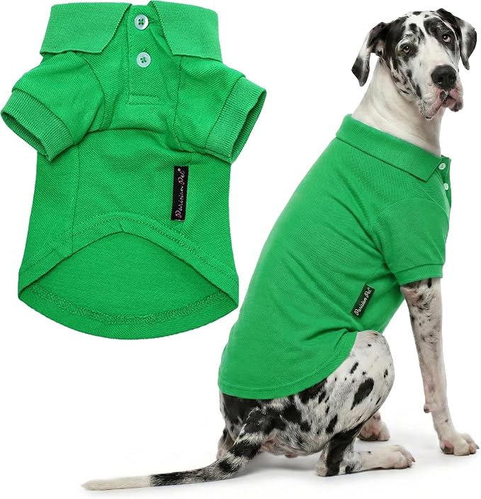 Parisian Pet Dog Polo Shirt – Classic Green Cotton Pet Apparel with Collar & Buttons - Soft Breathable Puppy T-Shirt - Cute Dog Clothes - Ideal Summer Clothes for Large Dogs - Shirts for Dogs Girl Boy