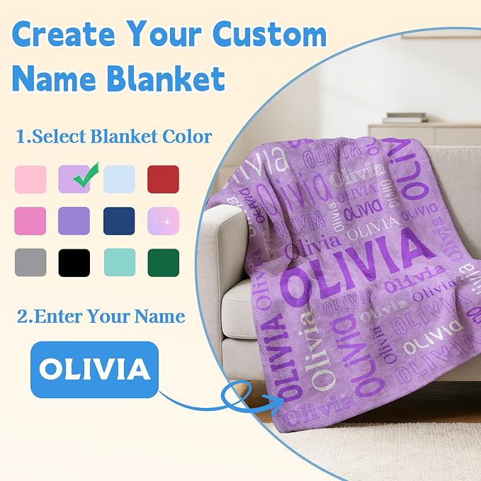 Custom Blanket with Name, Personalized Name Blankets for Teen Girls Boys Kids Baby, Customized Flannel Throw Blanket Gifts for Christmas Birthday - Printed in USA
