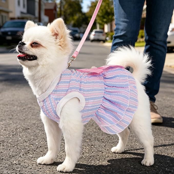 Dog Dress, Cute Pet Princess Dresses with Bright Color Design, Sweet Bowknot, Dog Clothes for Small Dogs Girl, Breathable & Lightweight, for Spring Summer, 2 Pack (Pink Purple, XX-Small)