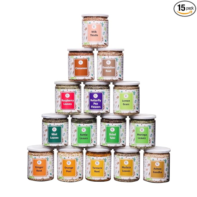 Assorted Loose Leaf Tea | 15 Delightful Herbs | Upto 900 Servings | 100% Raw & Natural | Add Health to your Soups, Smoothies, Teas and more | By Yogi's Gift®