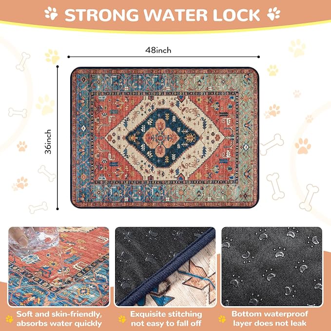 Lahome Reusable Washable Puppy Pads - 2 Pack Super Absorbent & Waterproof Dog Training Mats for Potty, Crate and Floor - Leakproof Pee Pads with Non-Slip Backing (Red, 36"x48")