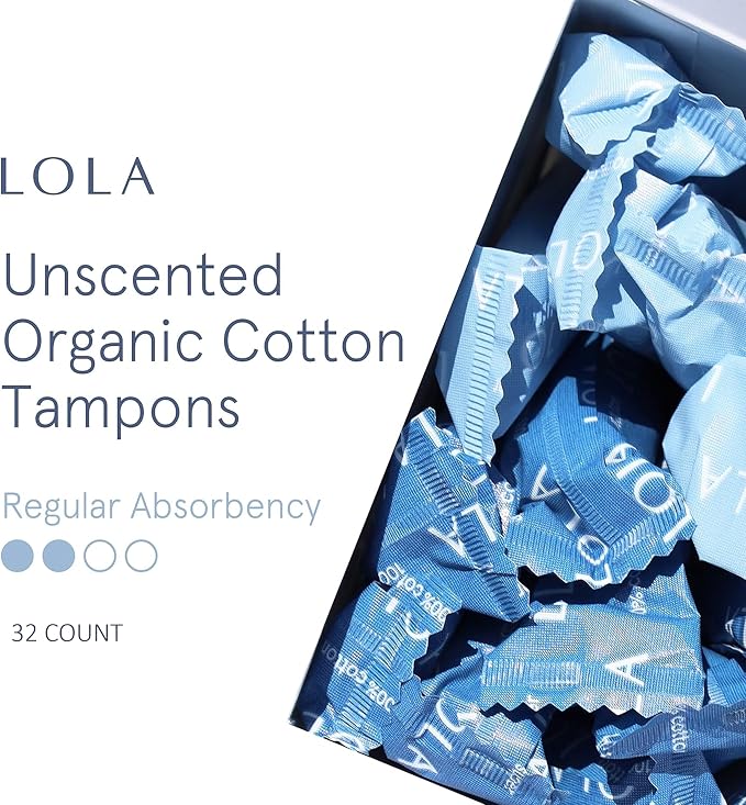 LOLA Organic Tampons - Regular Absorbency, 32 Count - Bulk Tampons for Women with BPA-Free Plastic Applicator & Hypoallergenic, Toxin-Free Feminine Hygiene Product