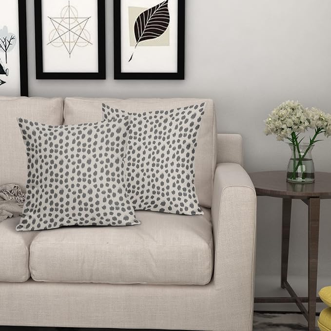 Grey Gray Cream Pillow Covers 20x20 Set of 2 Boho Design Polka Dot Throw Pillows Modern Brush Strokes Print Decorative Outdoor Pillowcase Square Cushion Cover Linen Pillow Case for Home Sofa Couch Bed