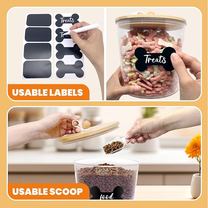 HOYTAMDAR 3 Pack Airtight Dog Treat Containers Bamboo Lids, Dog Treat Jars